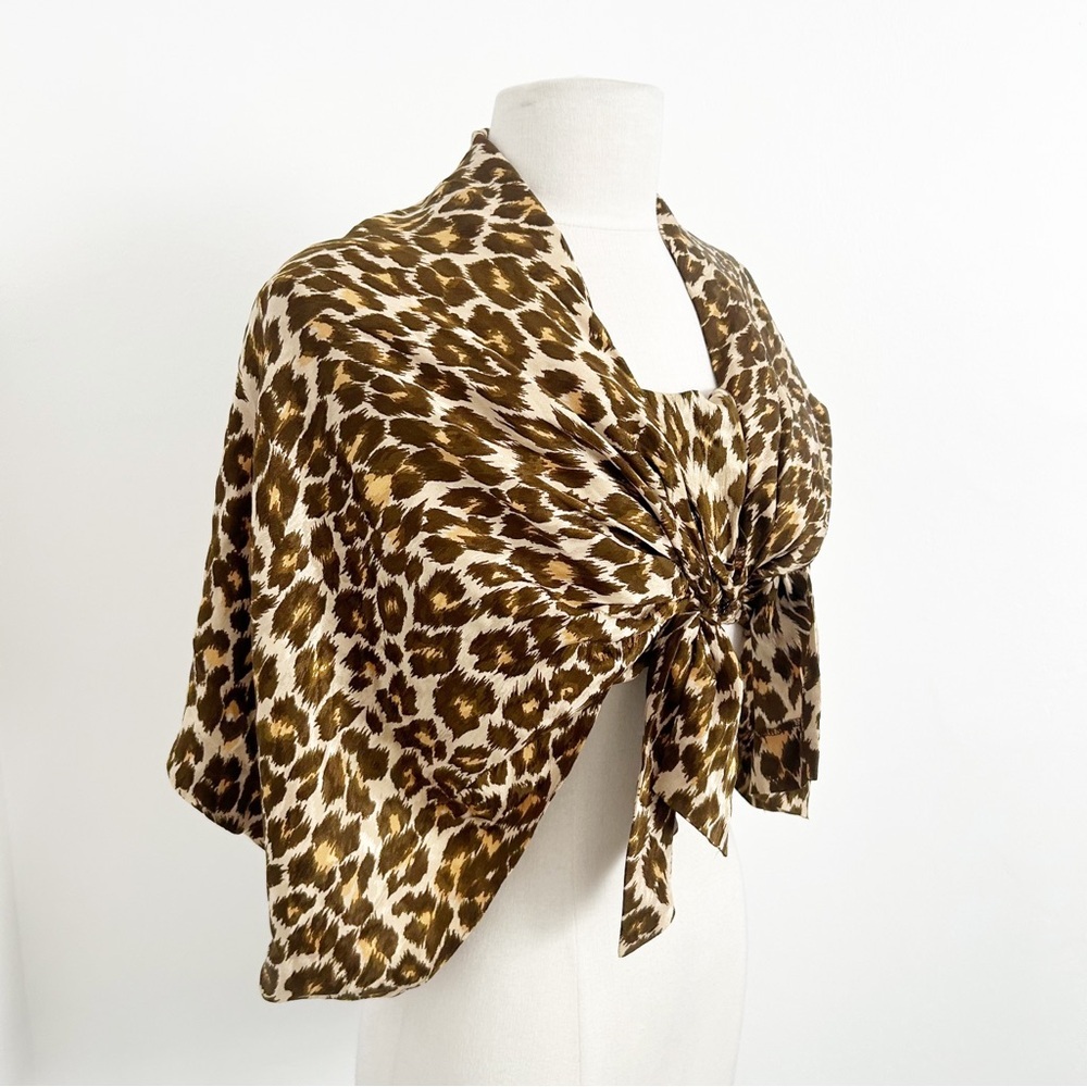 Vintage Yves Saint Laurent YSL Silk Leopard Shawl Cropped Blouse Size 38 - Picture 2 of 7